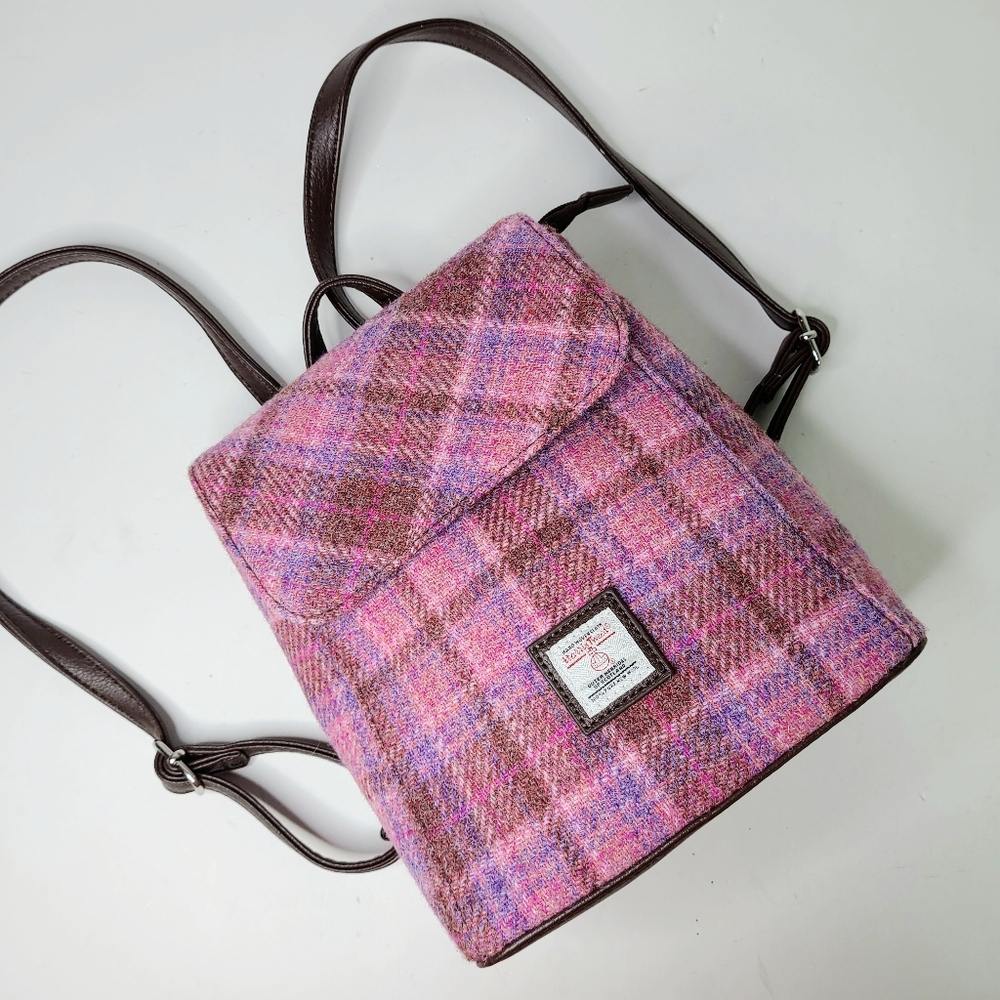 NWOT Glen Appin of Scotland Harris Tweed Tummel Pink Plaid New Wool Backpack - Picture 4 of 10